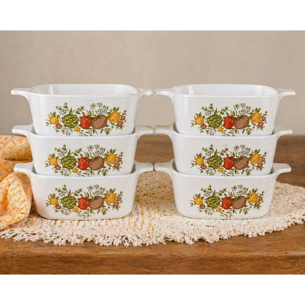 VTG Corning Ware Spice of Life Casserole Dish Set 6 Grab It Bowls 2.75 Cup